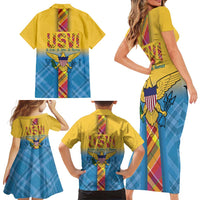 US Virgin Islands Family Matching Short Sleeve Bodycon Dress and Hawaiian Shirt Madras Pattern Gradient Style - Wonder Print Shop