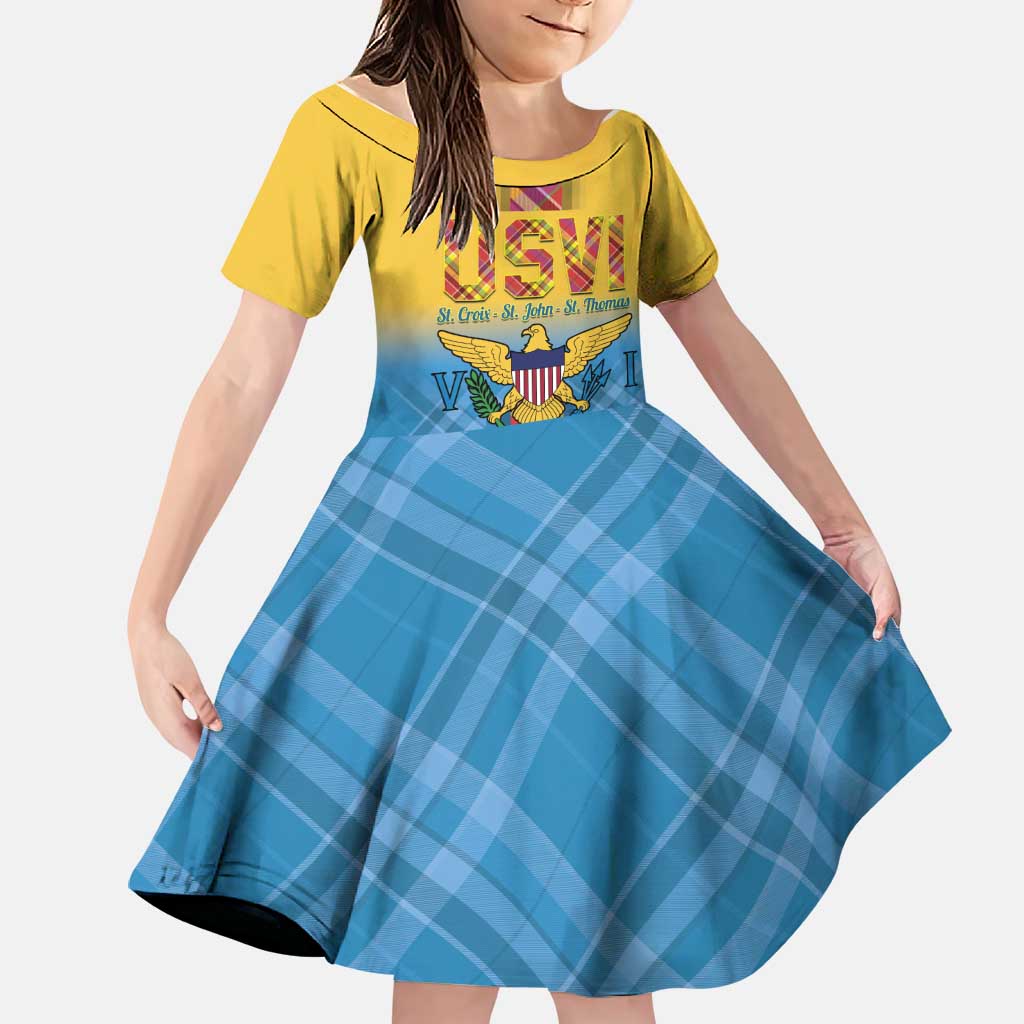 US Virgin Islands Family Matching Summer Maxi Dress and Hawaiian Shirt Madras Pattern Gradient Style - Wonder Print Shop