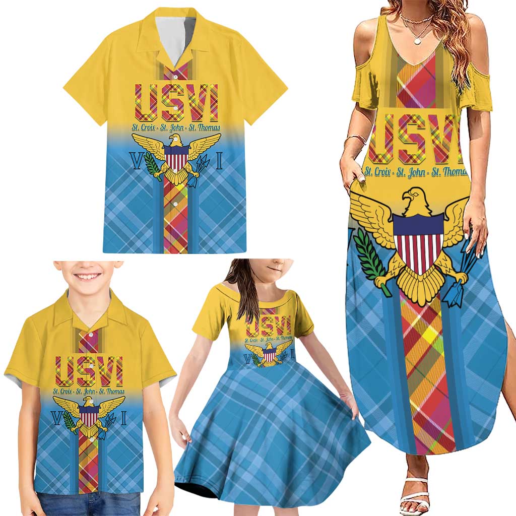 US Virgin Islands Family Matching Summer Maxi Dress and Hawaiian Shirt Madras Pattern Gradient Style - Wonder Print Shop