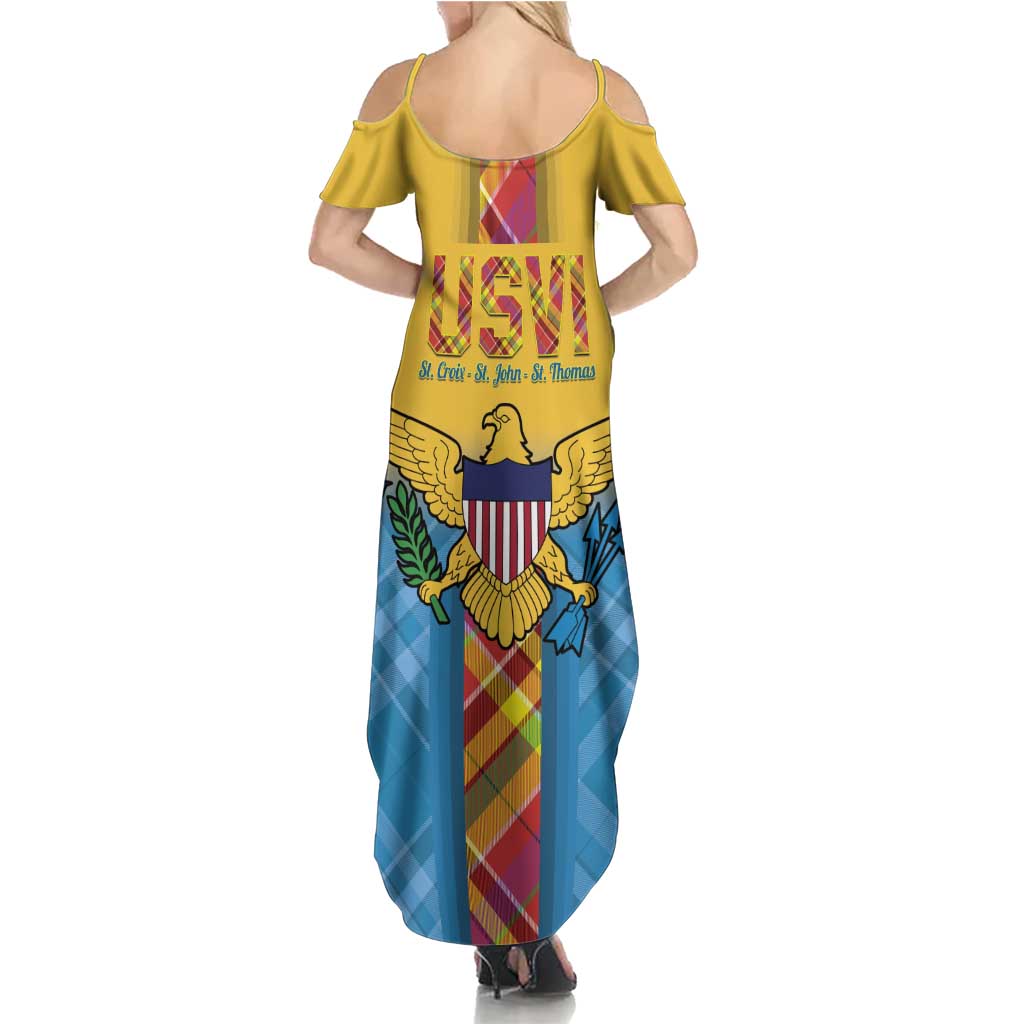 US Virgin Islands Family Matching Summer Maxi Dress and Hawaiian Shirt Madras Pattern Gradient Style - Wonder Print Shop