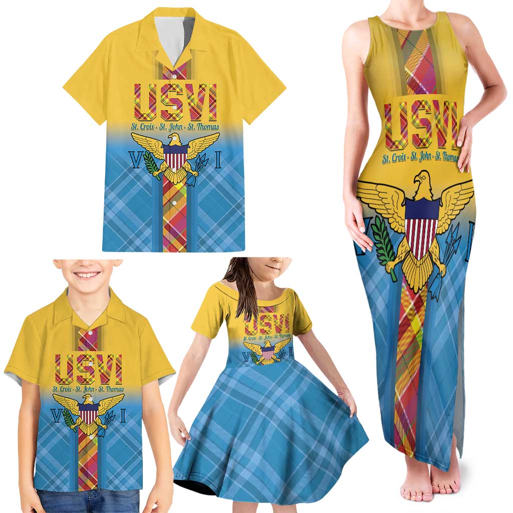 US Virgin Islands Family Matching Tank Maxi Dress and Hawaiian Shirt Madras Pattern Gradient Style - Wonder Print Shop