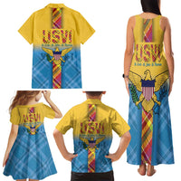 US Virgin Islands Family Matching Tank Maxi Dress and Hawaiian Shirt Madras Pattern Gradient Style - Wonder Print Shop