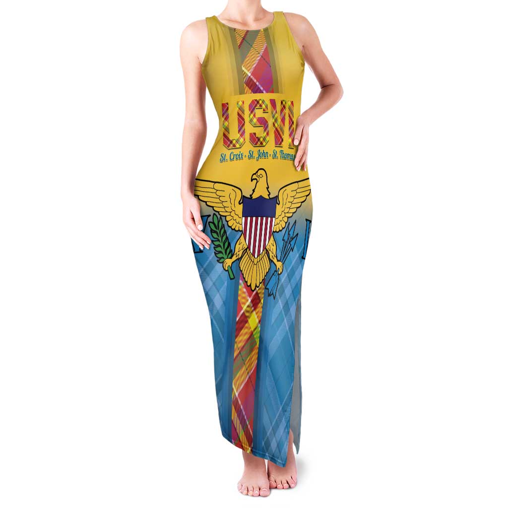US Virgin Islands Family Matching Tank Maxi Dress and Hawaiian Shirt Madras Pattern Gradient Style - Wonder Print Shop