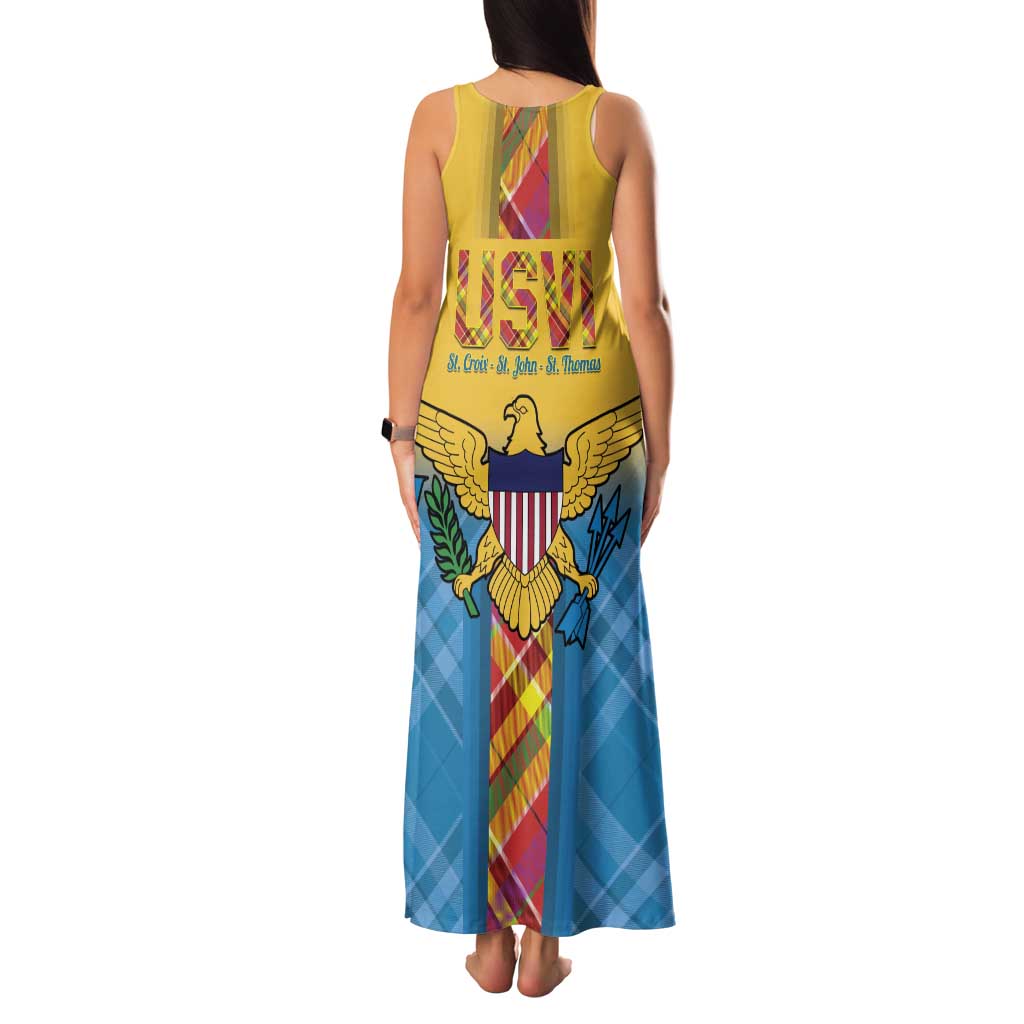 US Virgin Islands Family Matching Tank Maxi Dress and Hawaiian Shirt Madras Pattern Gradient Style - Wonder Print Shop
