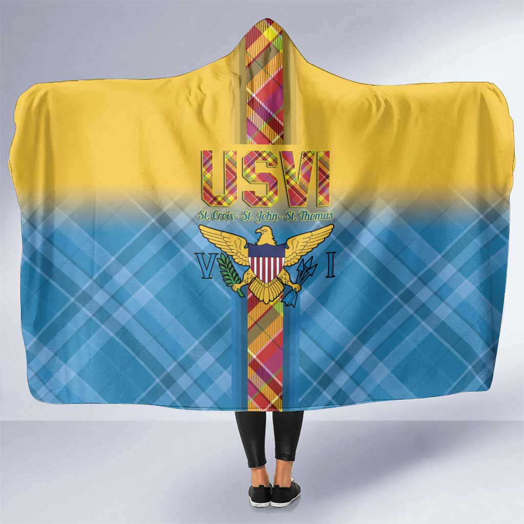 US Virgin Islands Hooded Blanket Madras Pattern Gradient Style - Wonder Print Shop