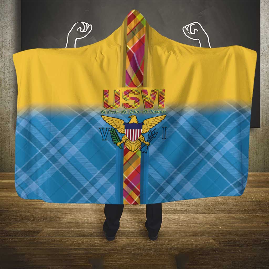 US Virgin Islands Hooded Blanket Madras Pattern Gradient Style - Wonder Print Shop