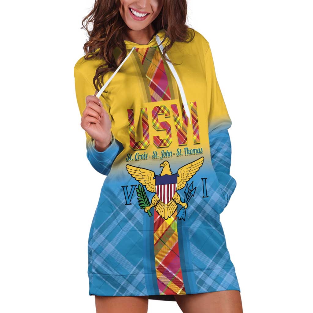 US Virgin Islands Hoodie Dress Madras Pattern Gradient Style - Wonder Print Shop