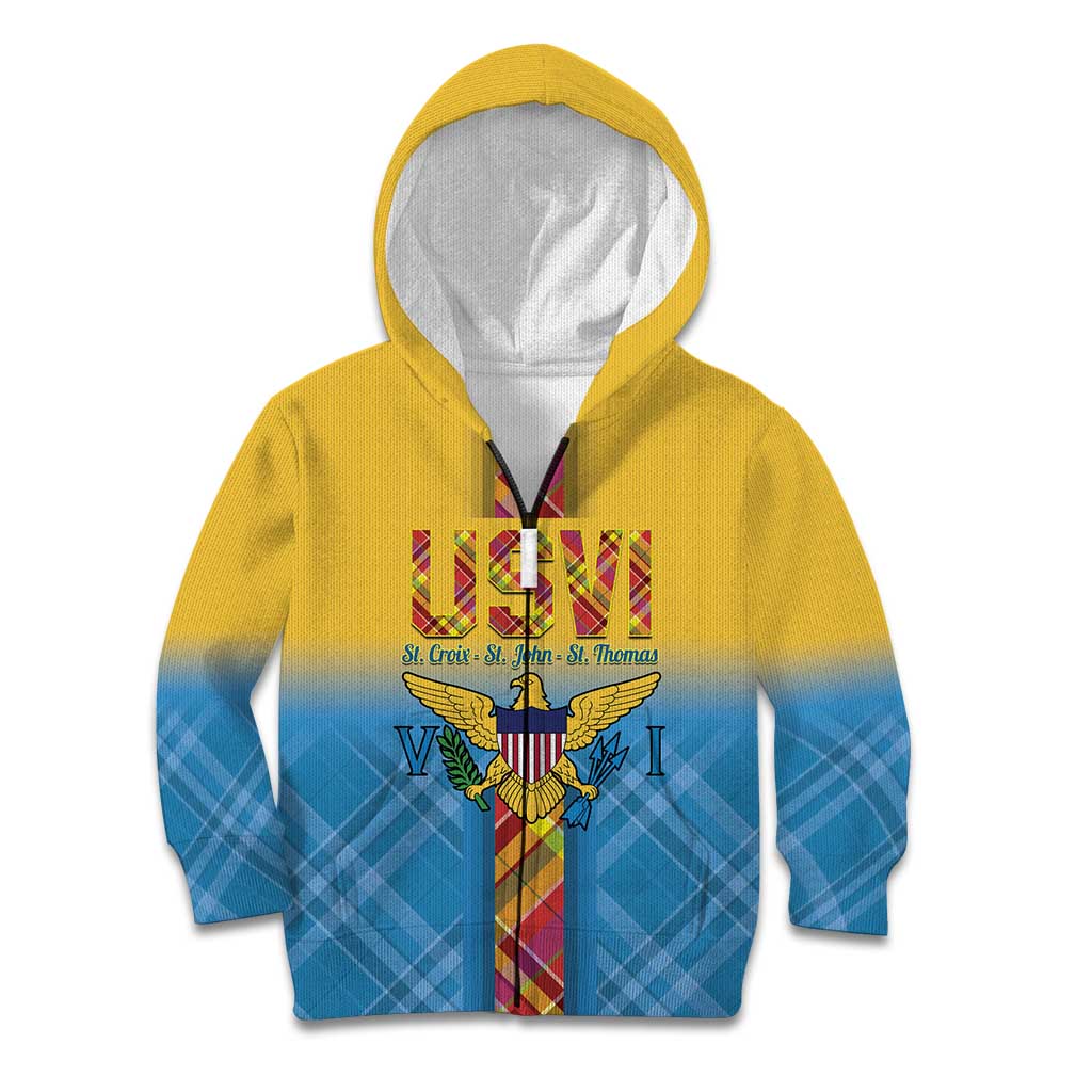 US Virgin Islands Kid Hoodie Madras Pattern Gradient Style - Wonder Print Shop