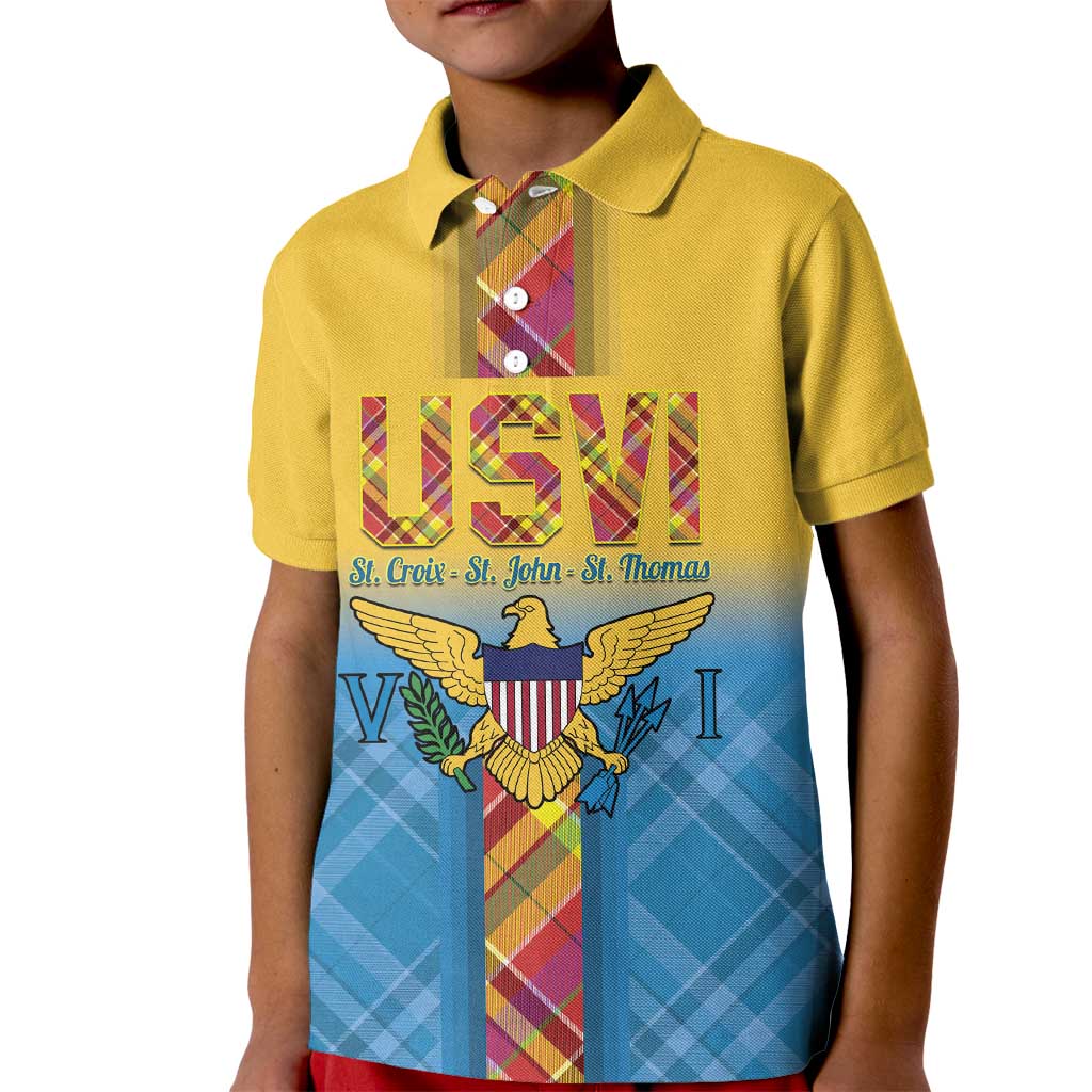 US Virgin Islands Kid Polo Shirt Madras Pattern Gradient Style - Wonder Print Shop