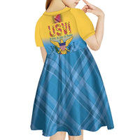 US Virgin Islands Kid Short Sleeve Dress Madras Pattern Gradient Style - Wonder Print Shop