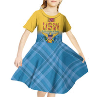 US Virgin Islands Kid Short Sleeve Dress Madras Pattern Gradient Style - Wonder Print Shop