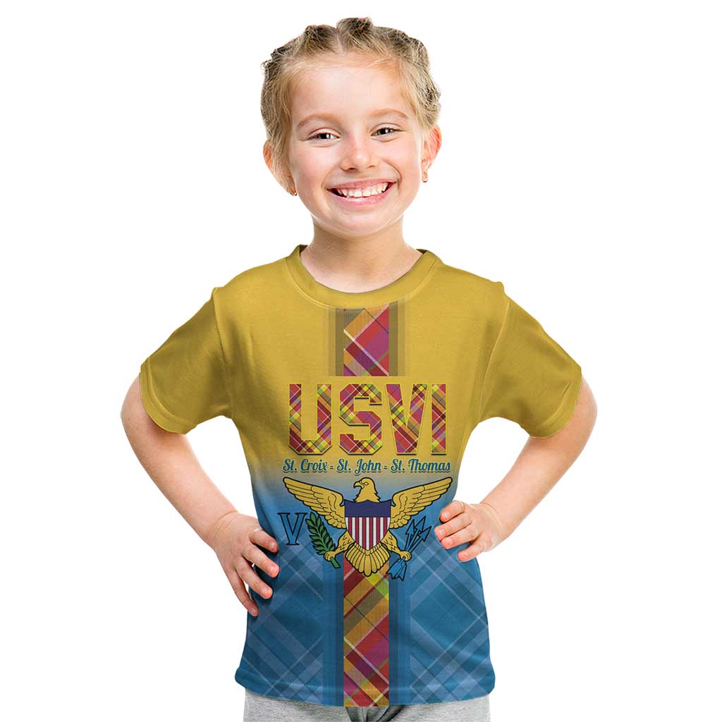 US Virgin Islands Kid T Shirt Madras Pattern Gradient Style - Wonder Print Shop