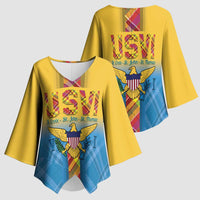 US Virgin Islands Kimono Sleeve Blouse Madras Pattern Gradient Style - Wonder Print Shop