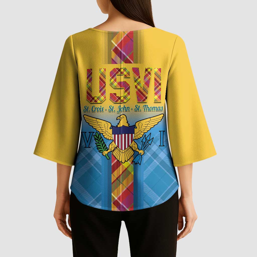 US Virgin Islands Kimono Sleeve Blouse Madras Pattern Gradient Style - Wonder Print Shop