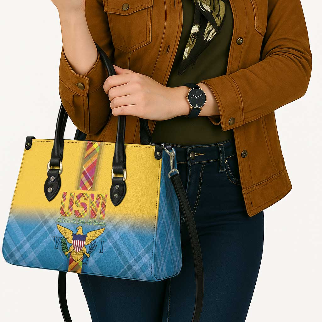 US Virgin Islands Leather Bag Madras Pattern Gradient Style - Wonder Print Shop
