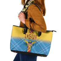 US Virgin Islands Leather Tote Bag Madras Pattern Gradient Style - Wonder Print Shop