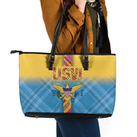 US Virgin Islands Leather Tote Bag Madras Pattern Gradient Style - Wonder Print Shop