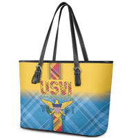 US Virgin Islands Leather Tote Bag Madras Pattern Gradient Style - Wonder Print Shop