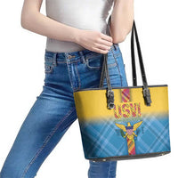 US Virgin Islands Leather Tote Bag Madras Pattern Gradient Style - Wonder Print Shop