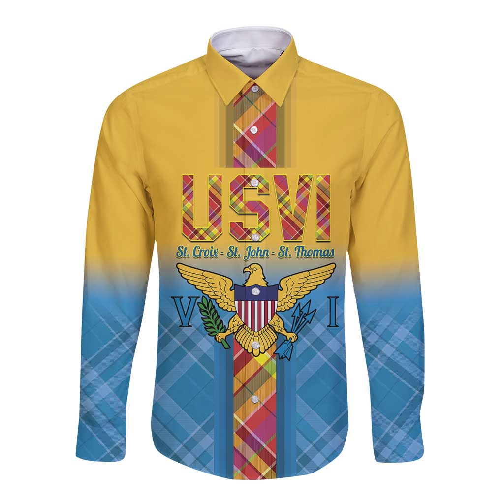 US Virgin Islands Long Sleeve Button Shirt Madras Pattern Gradient Style - Wonder Print Shop