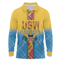 US Virgin Islands Long Sleeve Polo Shirt Madras Pattern Gradient Style - Wonder Print Shop