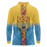 US Virgin Islands Long Sleeve Polo Shirt Madras Pattern Gradient Style - Wonder Print Shop