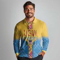 US Virgin Islands Long Sleeve Polo Shirt Madras Pattern Gradient Style - Wonder Print Shop