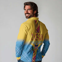 US Virgin Islands Long Sleeve Polo Shirt Madras Pattern Gradient Style - Wonder Print Shop