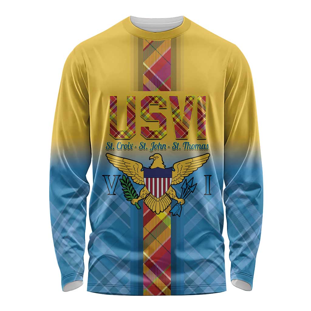US Virgin Islands Long Sleeve Shirt Madras Pattern Gradient Style - Wonder Print Shop