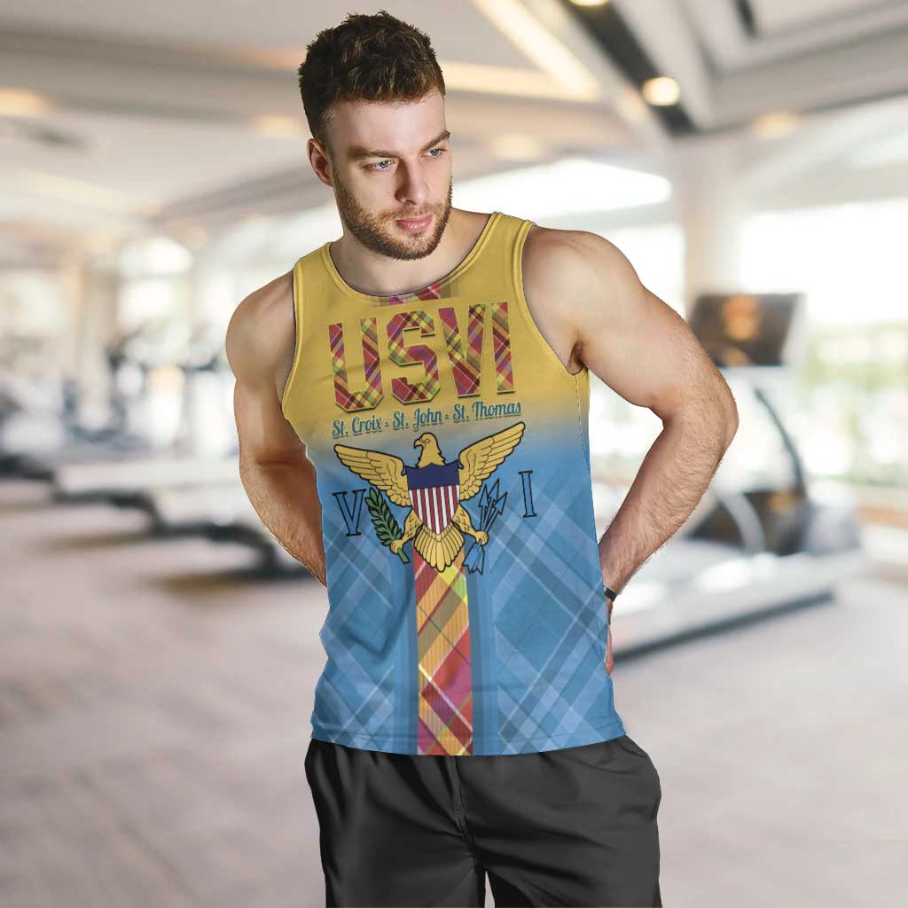 US Virgin Islands Men Tank Top Madras Pattern Gradient Style - Wonder Print Shop