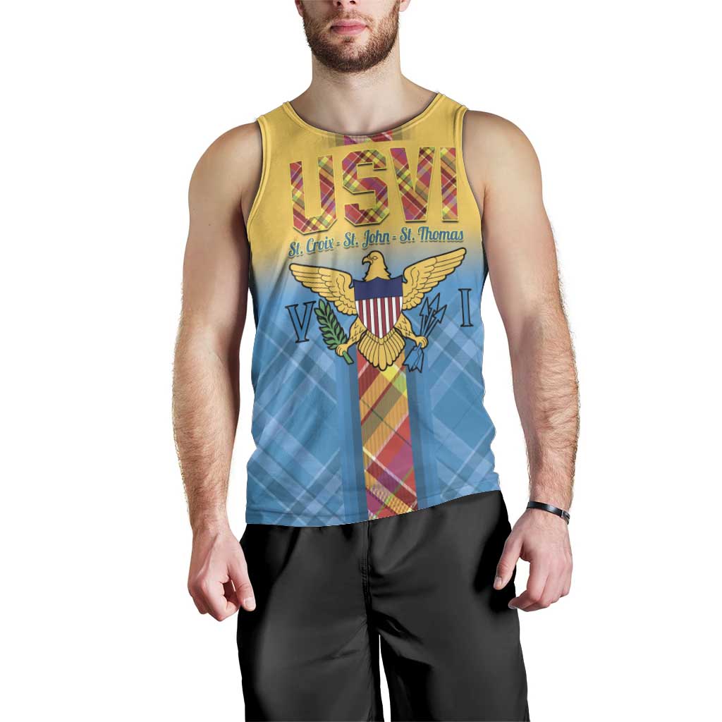 US Virgin Islands Men Tank Top Madras Pattern Gradient Style - Wonder Print Shop