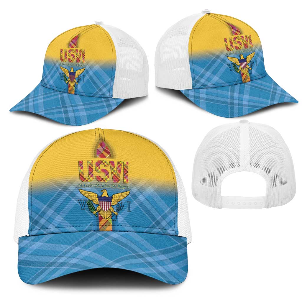 US Virgin Islands Mesh Trucker Cap Madras Pattern Gradient Style - Wonder Print Shop