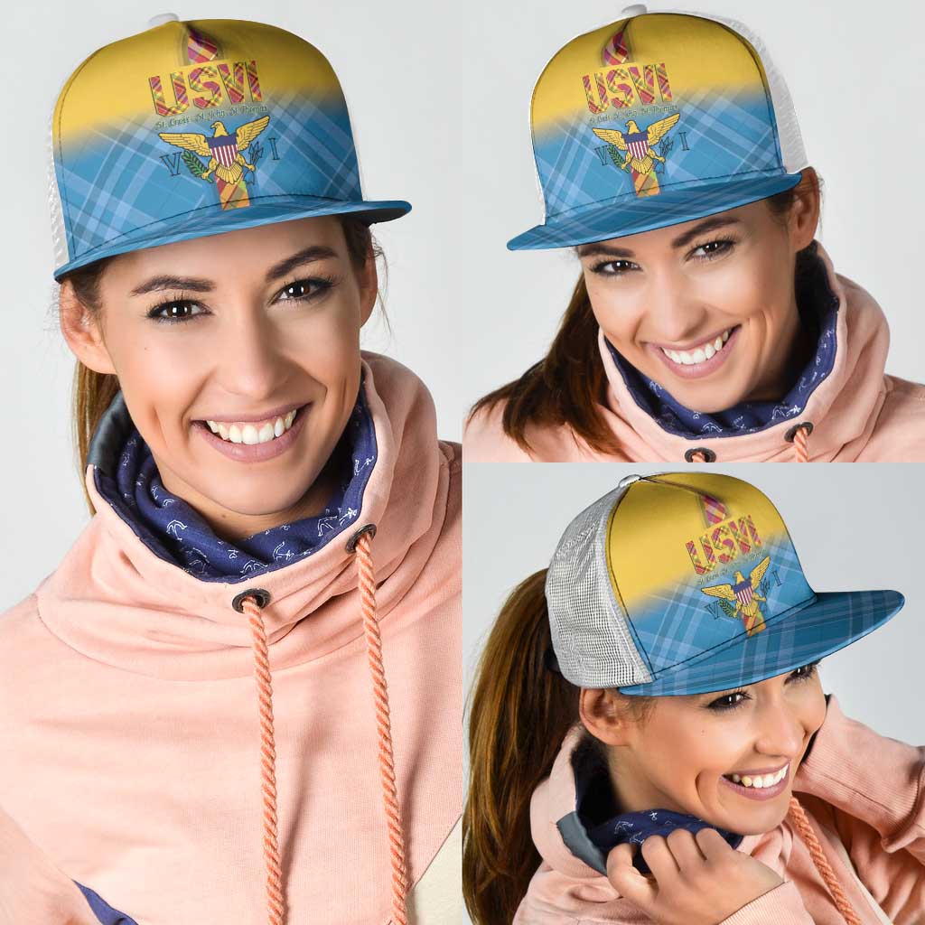 US Virgin Islands Mesh Trucker Cap Madras Pattern Gradient Style - Wonder Print Shop