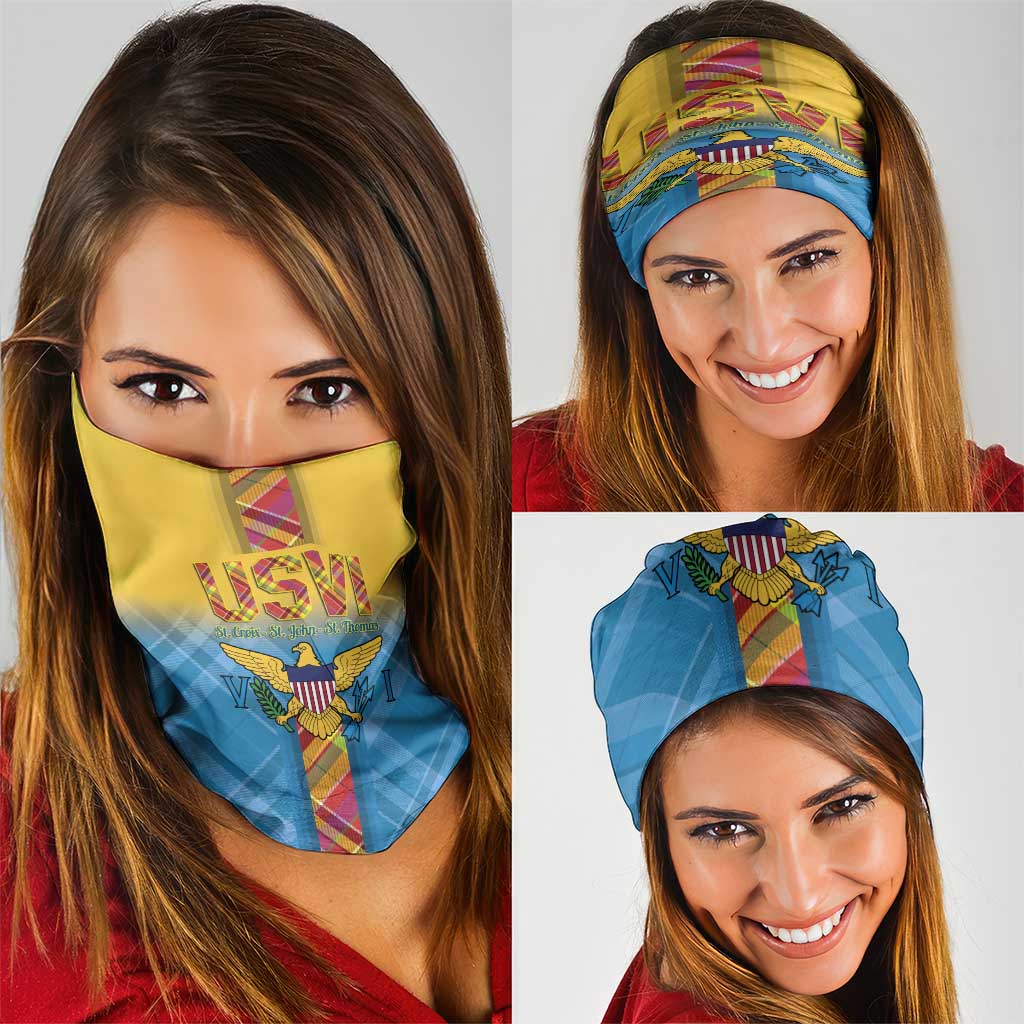 US Virgin Islands Neck Gaiter Madras Pattern Gradient Style - Wonder Print Shop