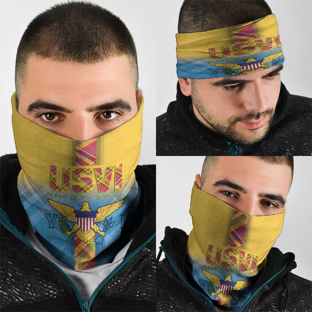 US Virgin Islands Neck Gaiter Madras Pattern Gradient Style - Wonder Print Shop