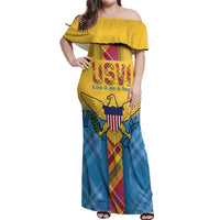 US Virgin Islands Off Shoulder Maxi Dress Madras Pattern Gradient Style - Wonder Print Shop