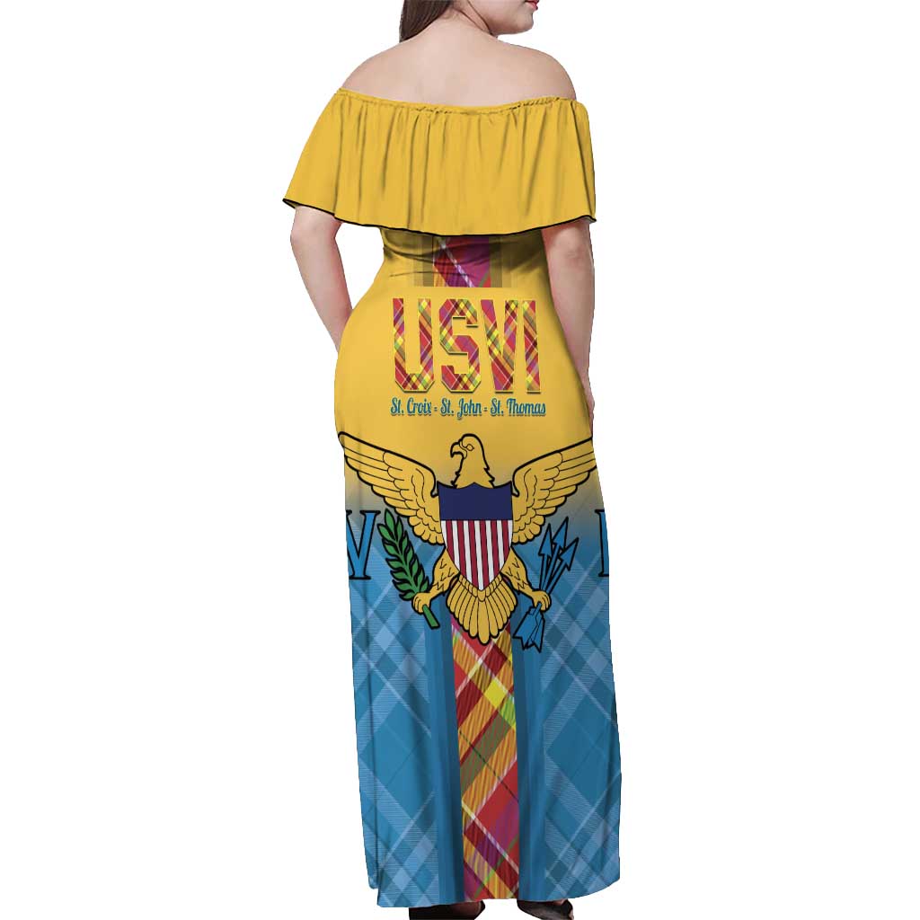 US Virgin Islands Off Shoulder Maxi Dress Madras Pattern Gradient Style - Wonder Print Shop