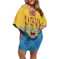 US Virgin Islands Off Shoulder Short Dress Madras Pattern Gradient Style - Wonder Print Shop