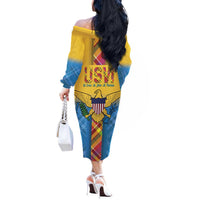 US Virgin Islands Off The Shoulder Long Sleeve Dress Madras Pattern Gradient Style - Wonder Print Shop