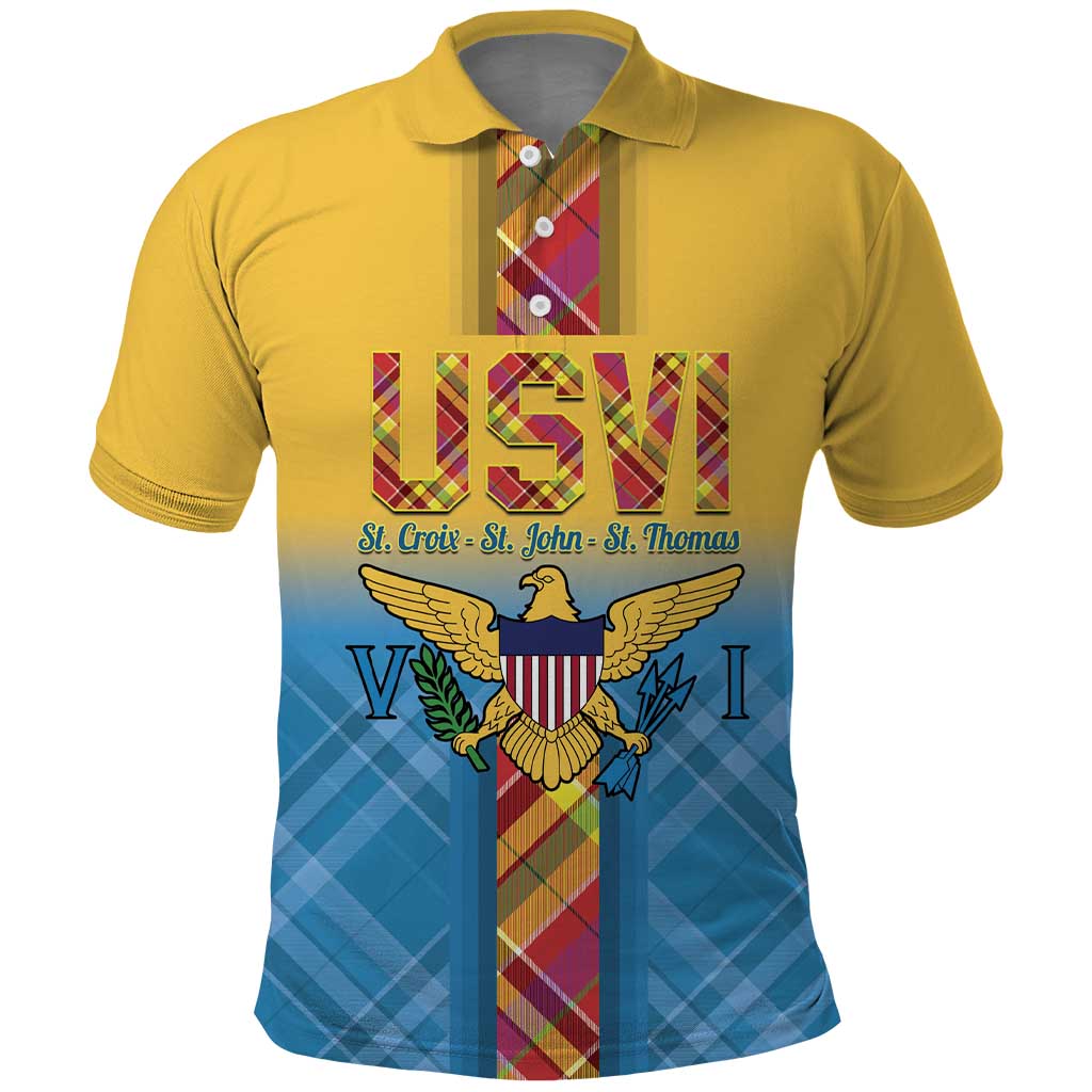 US Virgin Islands Polo Shirt Madras Pattern Gradient Style - Wonder Print Shop