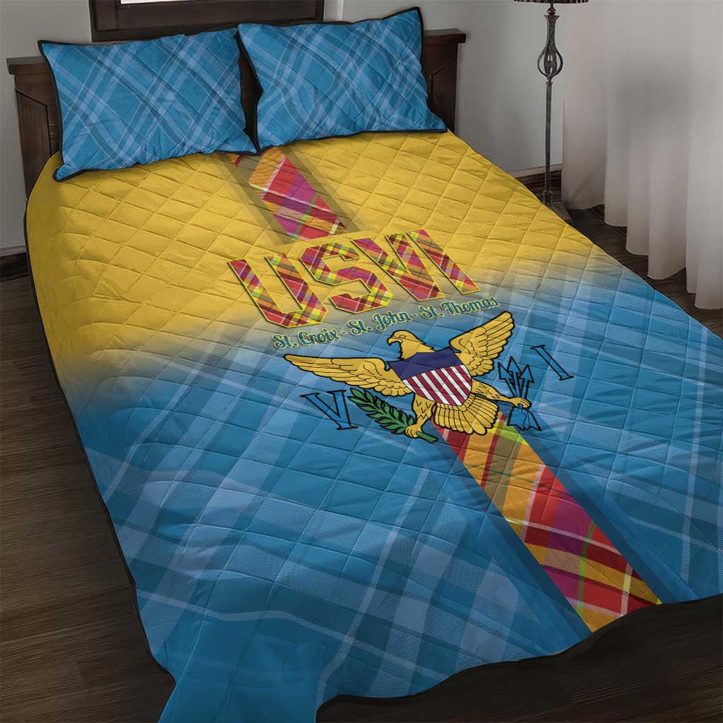 US Virgin Islands Quilt Bed Set Madras Pattern Gradient Style - Wonder Print Shop