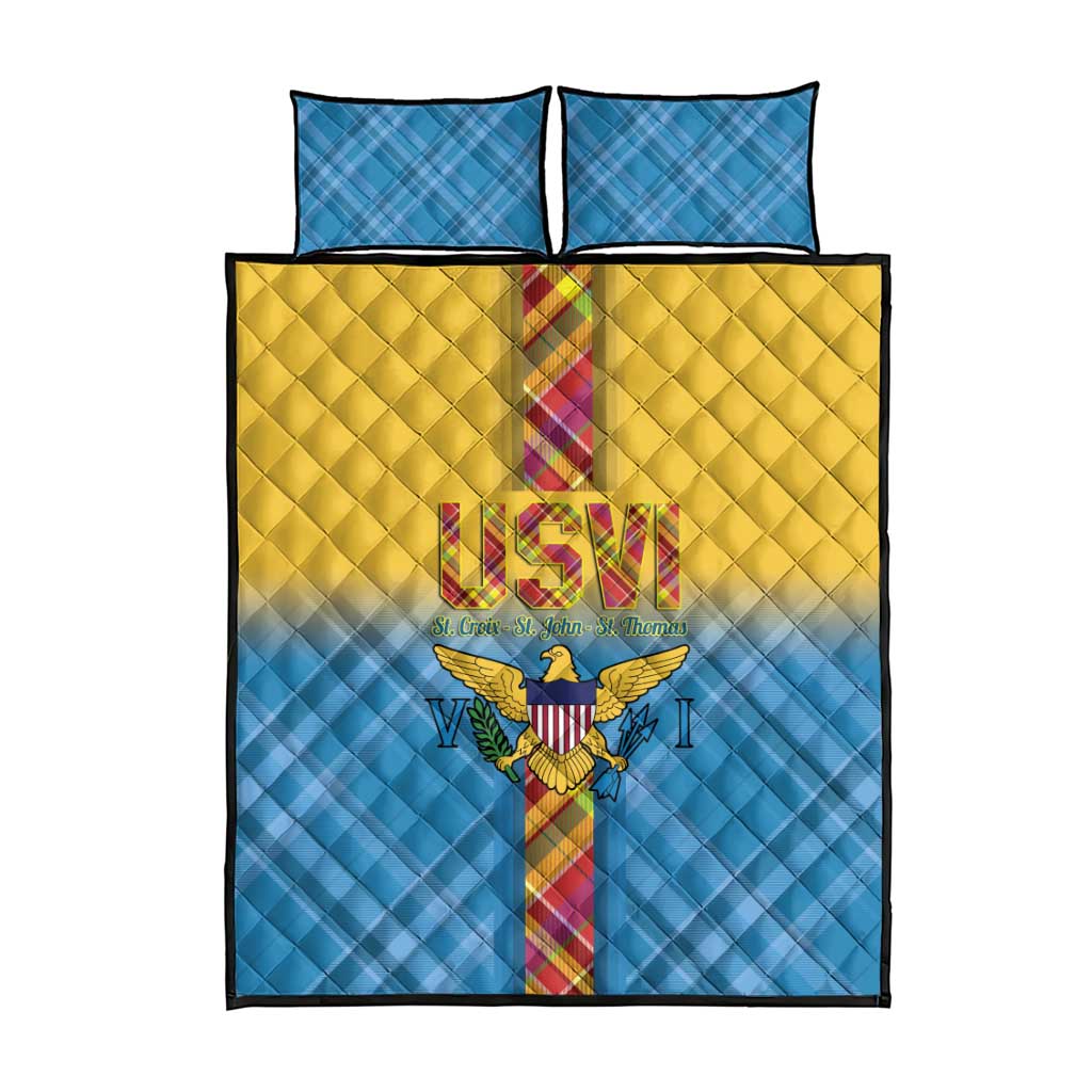 US Virgin Islands Quilt Bed Set Madras Pattern Gradient Style - Wonder Print Shop