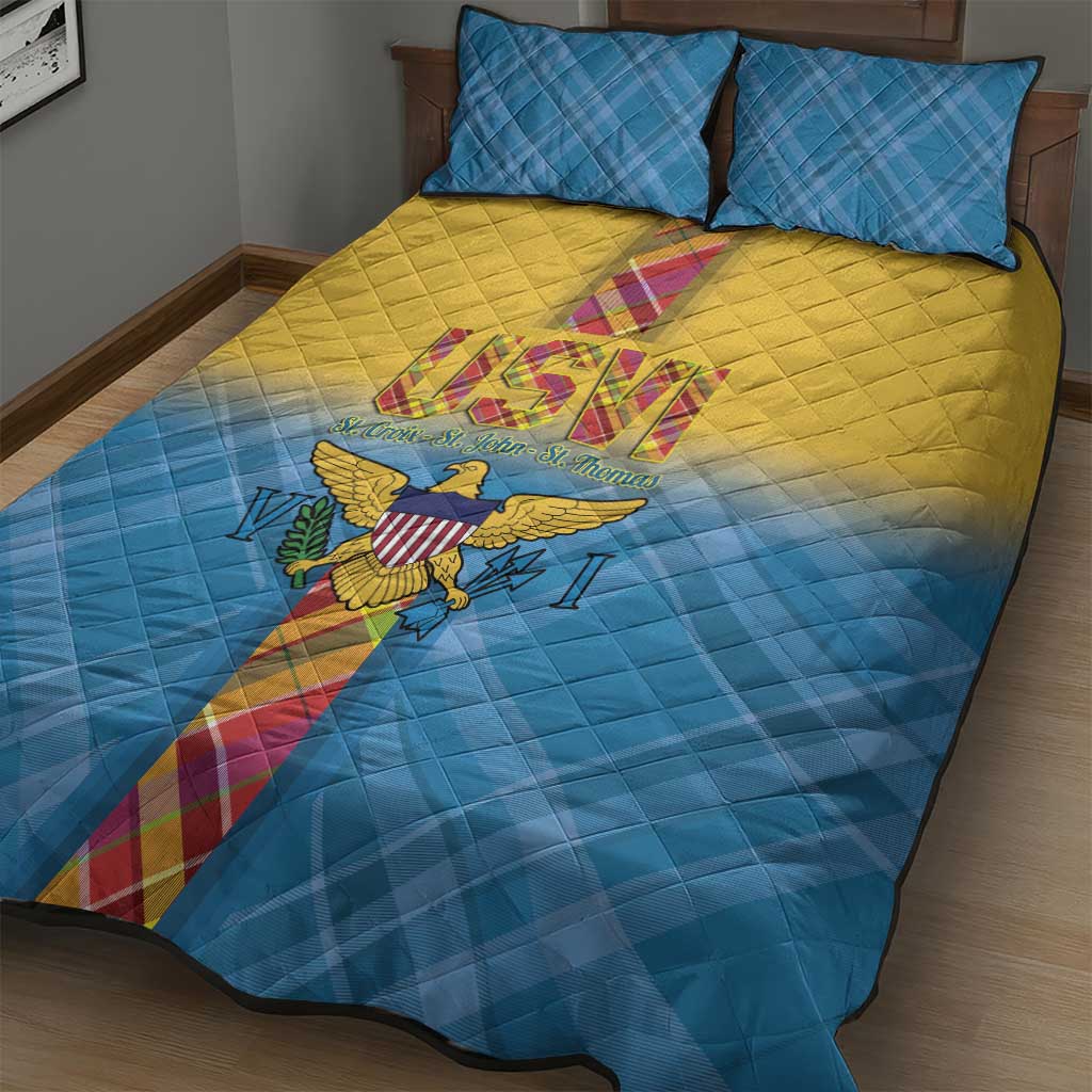 US Virgin Islands Quilt Bed Set Madras Pattern Gradient Style - Wonder Print Shop