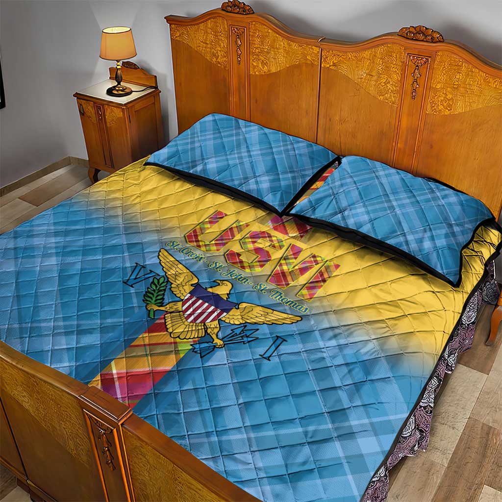 US Virgin Islands Quilt Bed Set Madras Pattern Gradient Style - Wonder Print Shop