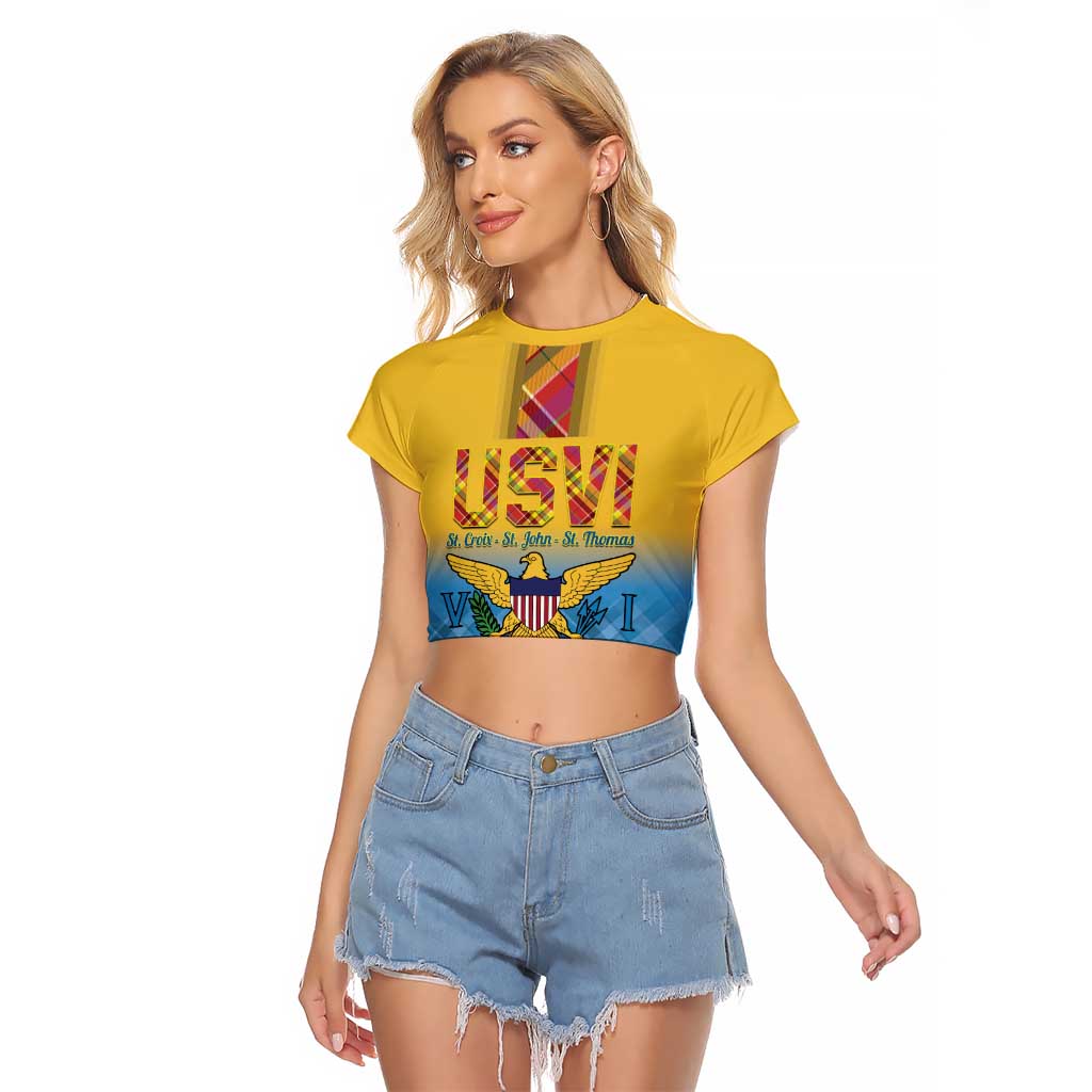 US Virgin Islands Raglan Cropped T Shirt Madras Pattern Gradient Style - Wonder Print Shop