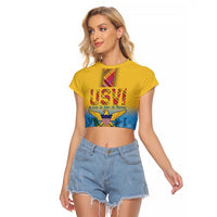 US Virgin Islands Raglan Cropped T Shirt Madras Pattern Gradient Style - Wonder Print Shop