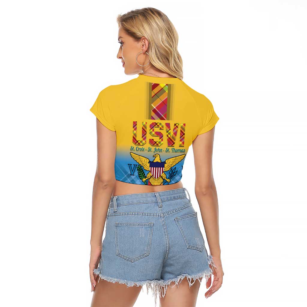 US Virgin Islands Raglan Cropped T Shirt Madras Pattern Gradient Style - Wonder Print Shop