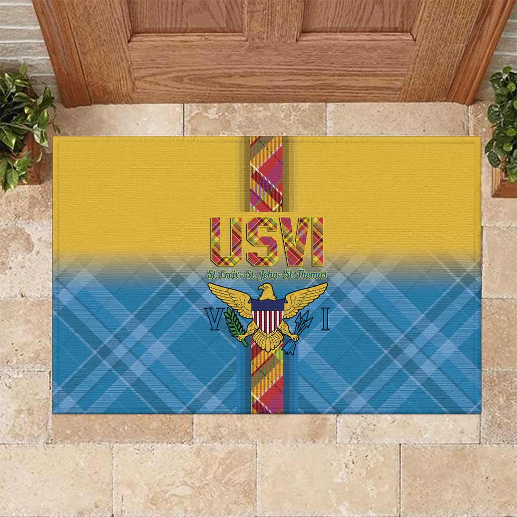 US Virgin Islands Rubber Doormat Madras Pattern Gradient Style - Wonder Print Shop