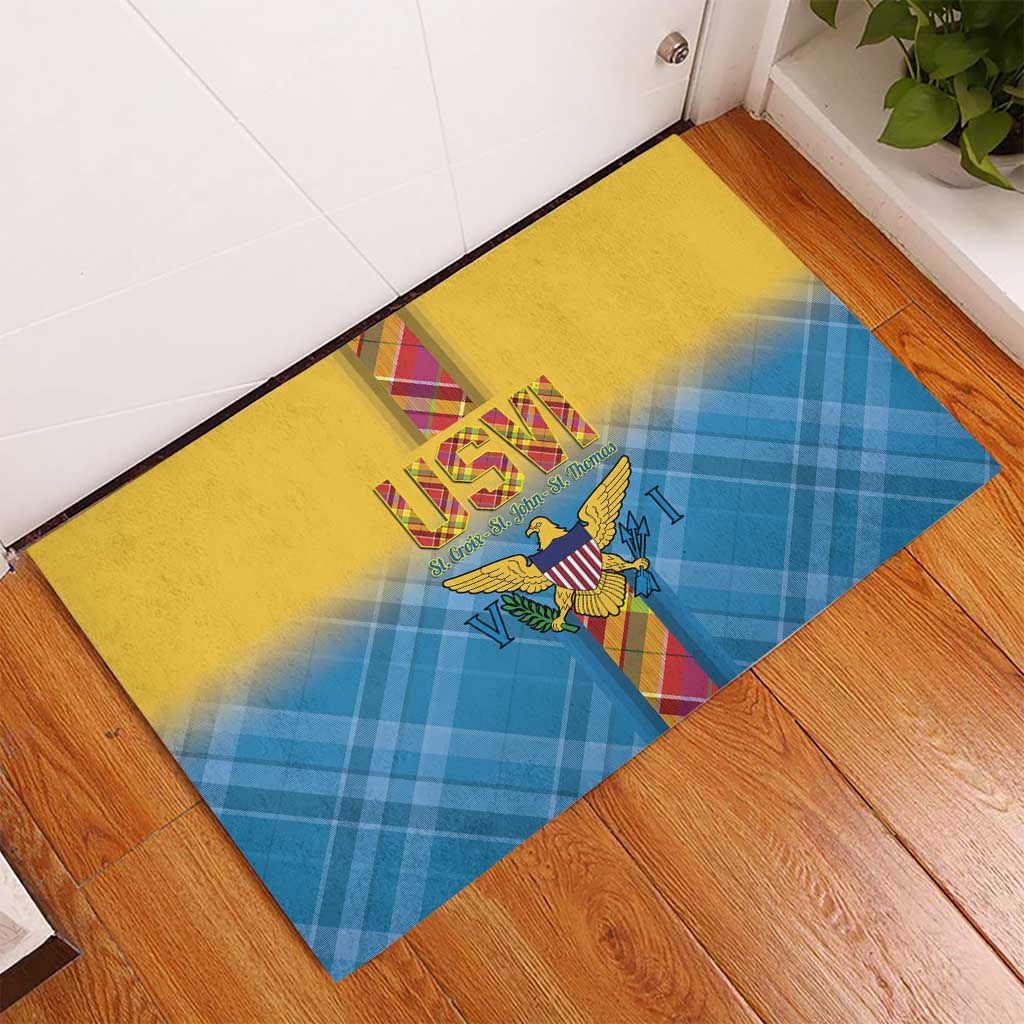 US Virgin Islands Rubber Doormat Madras Pattern Gradient Style - Wonder Print Shop