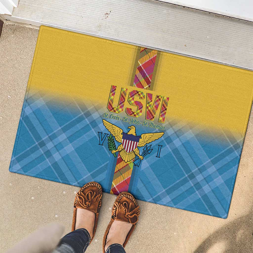 US Virgin Islands Rubber Doormat Madras Pattern Gradient Style - Wonder Print Shop